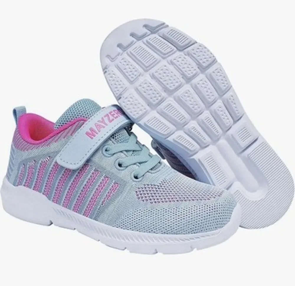 MAYZERO Girls Running Shoes Light Grey Pink Hook & Loop Sz 2.5 to 3 New